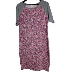LuLaRoe Julia Dress Women's Large‎ Geometric Print Gray Raglan Sleeve NWOT